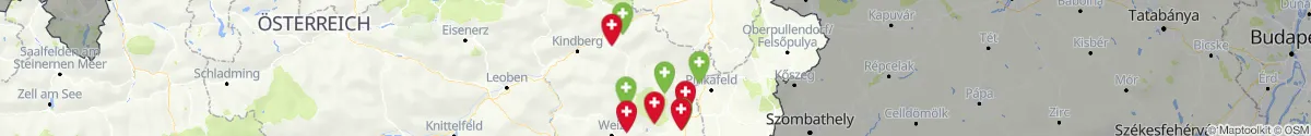 Kartenansicht für Apotheken-Notdienste in der Nähe von Wenigzell (Hartberg-Fürstenfeld, Steiermark)